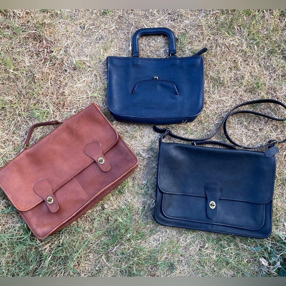 Coach vintage NYC bundle 70’s Cashin Kisslock briefcase messenger navy black tan